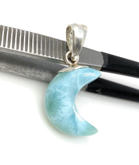 Larimar Moon Pendant, Sterling Silver Pendant, Bohemian Jewelry, Hand - VirtuousWares:Global