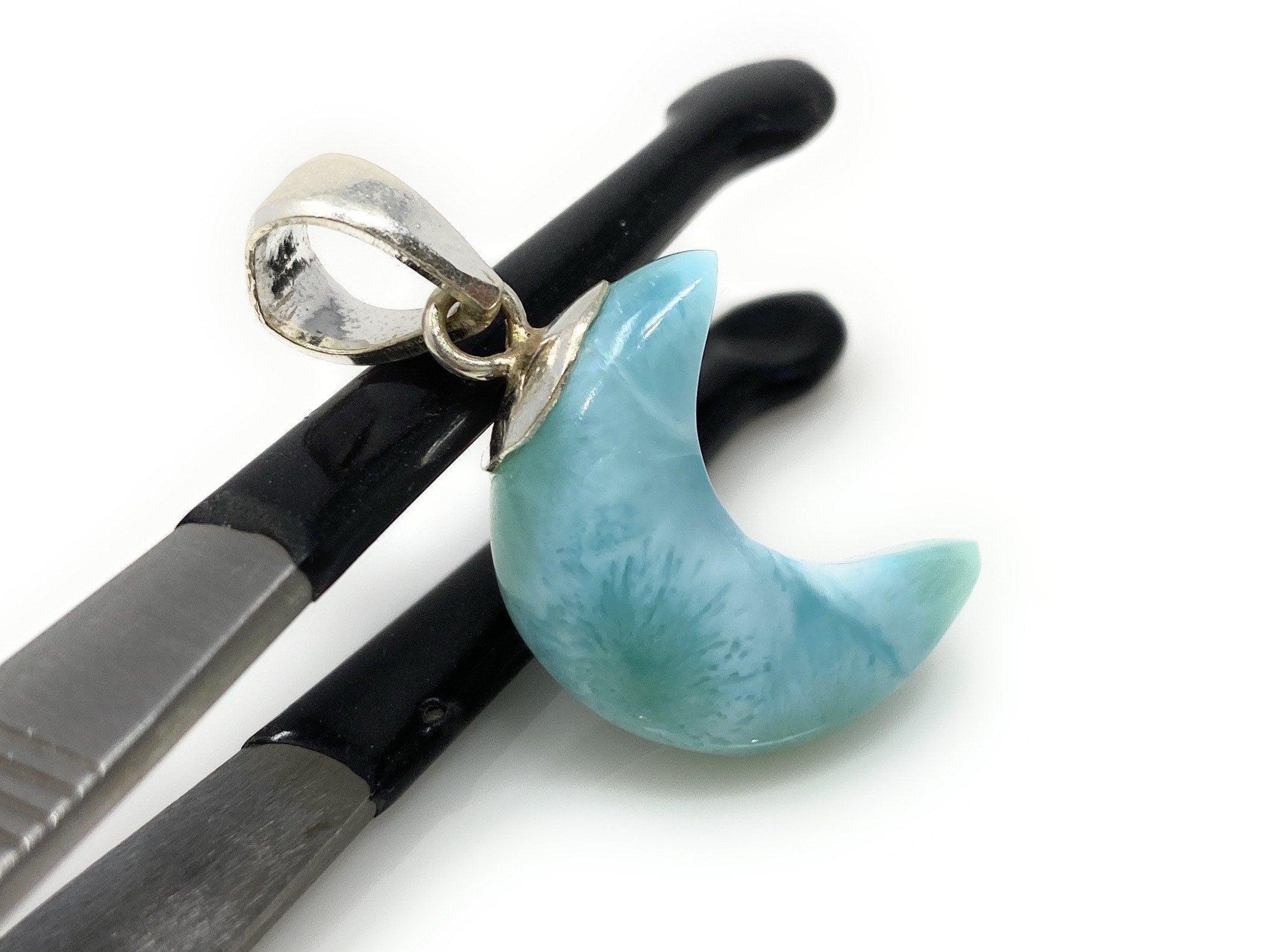Larimar Moon Pendant, Sterling Silver Pendant, Bohemian Jewelry, Hand - VirtuousWares:Global