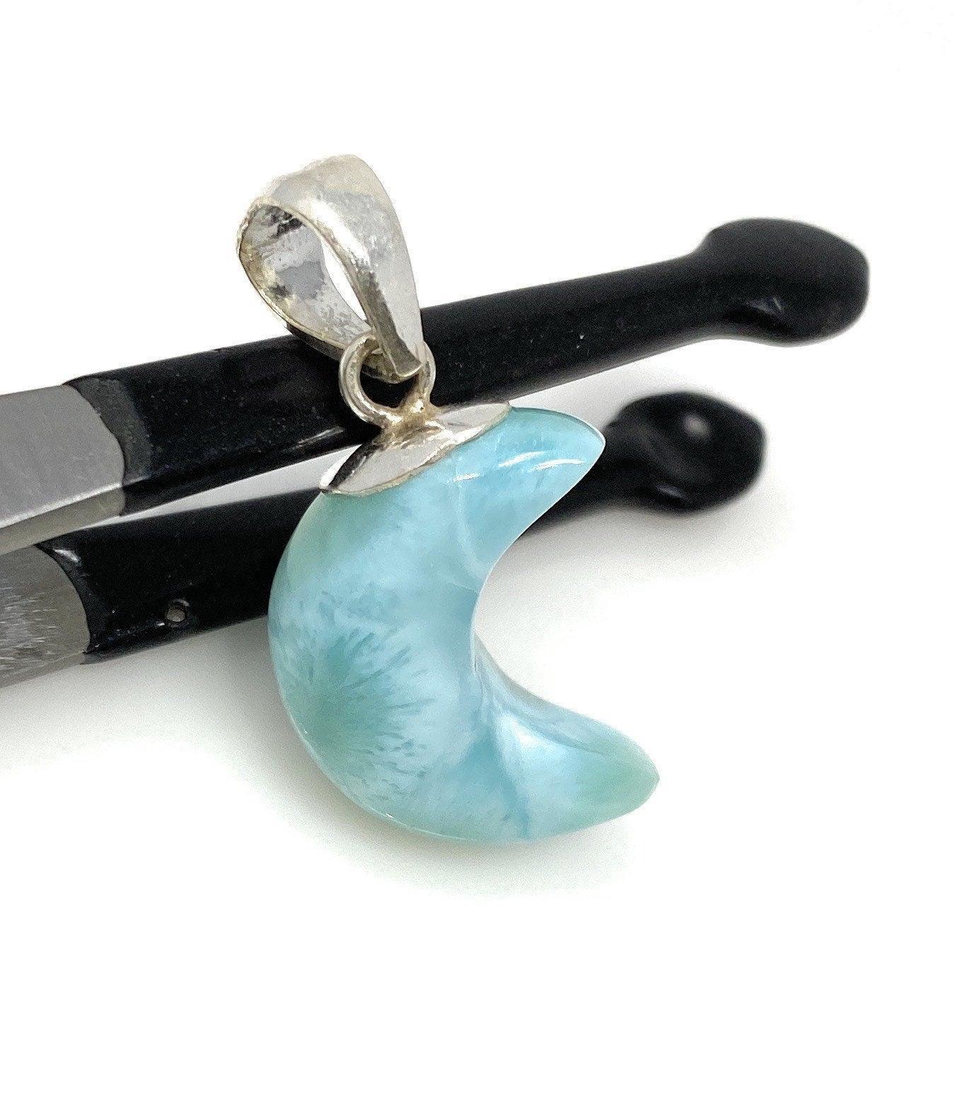 Larimar Moon Pendant, Sterling Silver Pendant, Bohemian Jewelry, Hand - VirtuousWares:Global