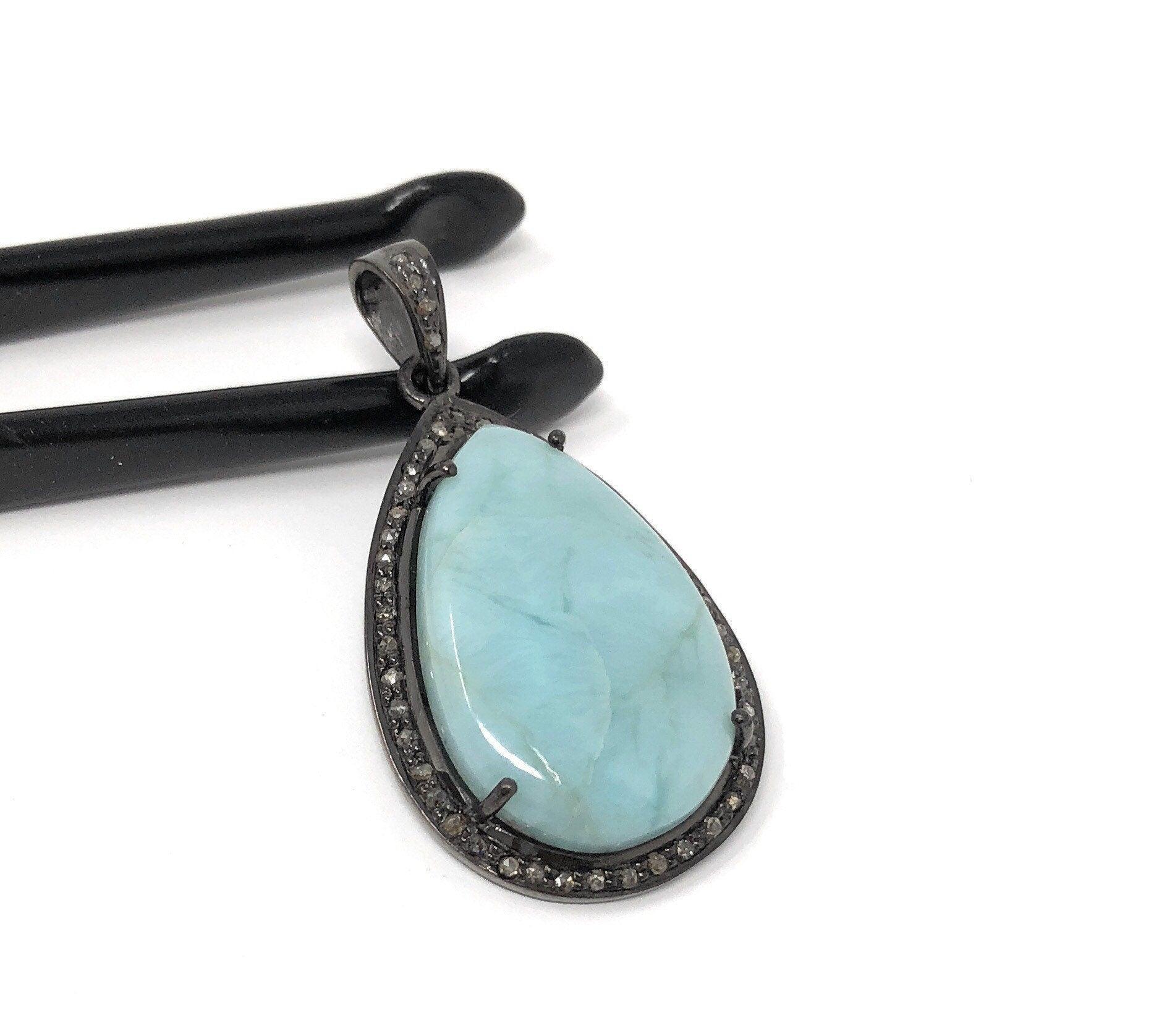 Larimar Pendant, Gemstone Pendant, Silver Pendant, Natural Larimar, - VirtuousWares:Global