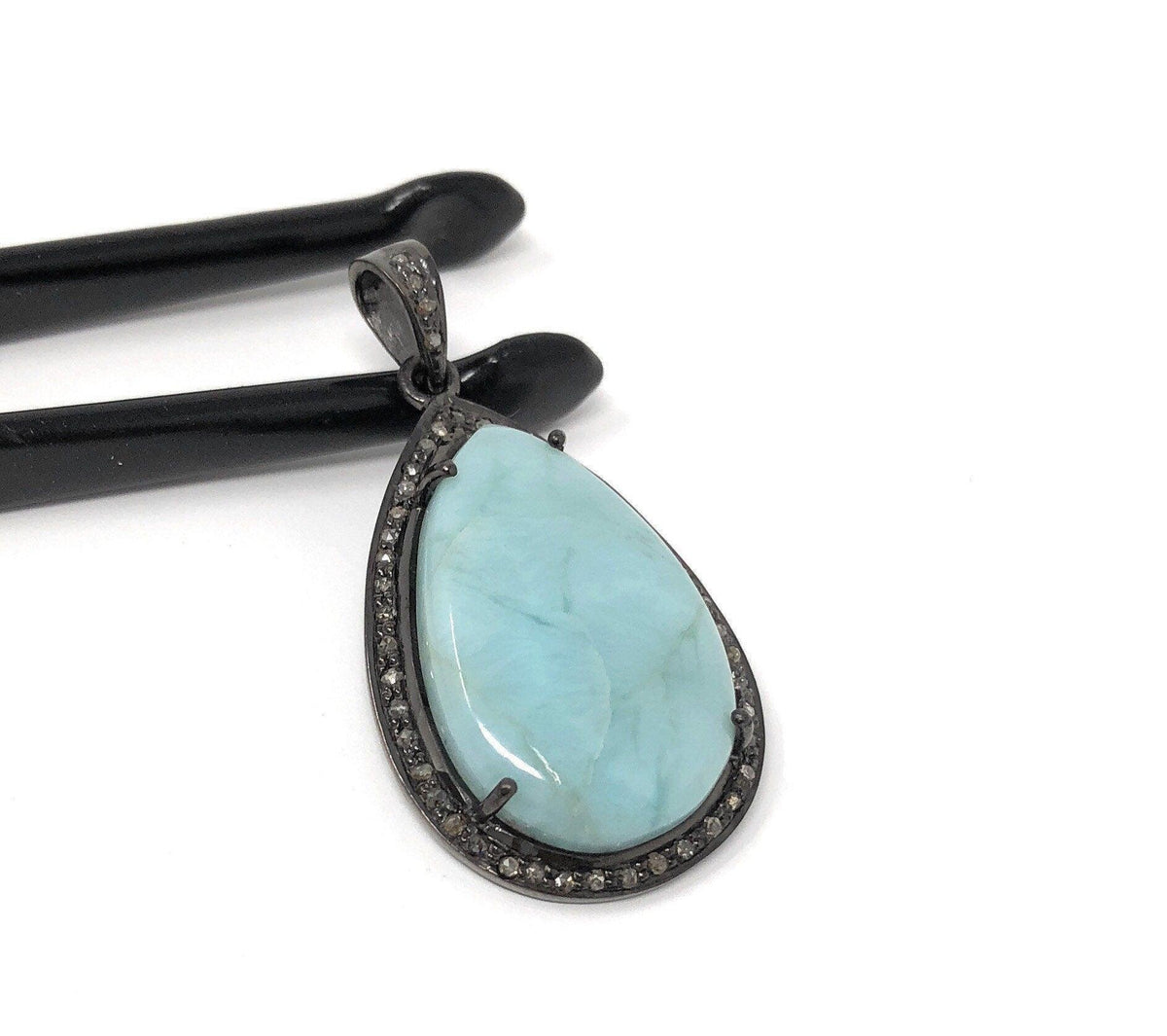 Larimar Pendant, Gemstone Pendant, Silver Pendant, Natural Larimar, - VirtuousWares:Global