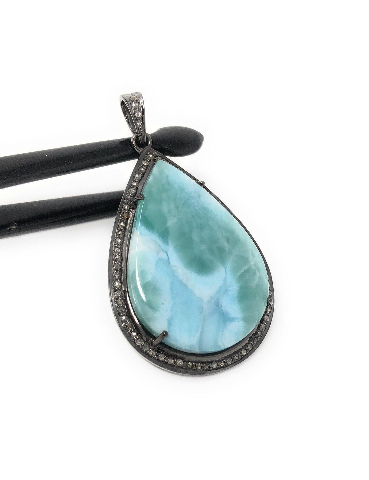 Larimar Pendant, Gemstone Pendant, Silver Pendant, Natural Larimar, - VirtuousWares:Global