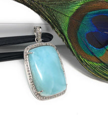 Larimar Pendant, Gemstone Pendant, Silver Pendant, Natural Larimar, - VirtuousWares:Global