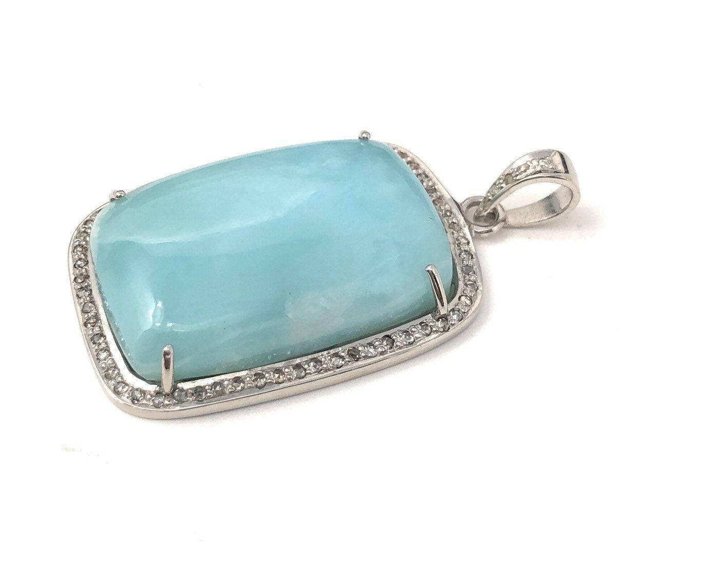 Larimar Pendant, Gemstone Pendant, Silver Pendant, Natural Larimar, - VirtuousWares:Global