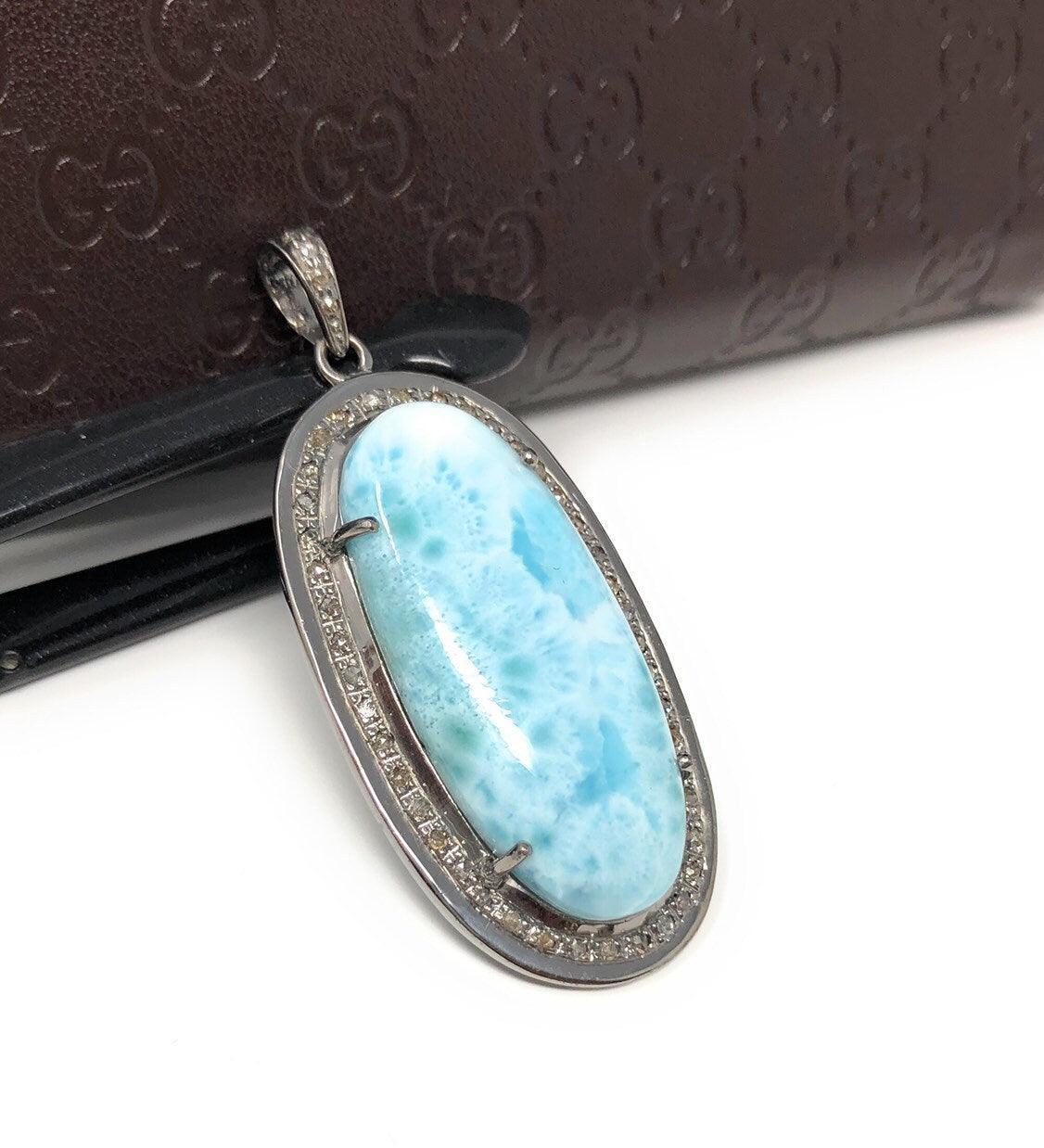 Larimar Pendant, Gemstone Pendant, Silver Pendant, Natural Larimar, - VirtuousWares:Global