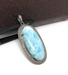 Larimar Pendant, Gemstone Pendant, Silver Pendant, Natural Larimar, - VirtuousWares:Global