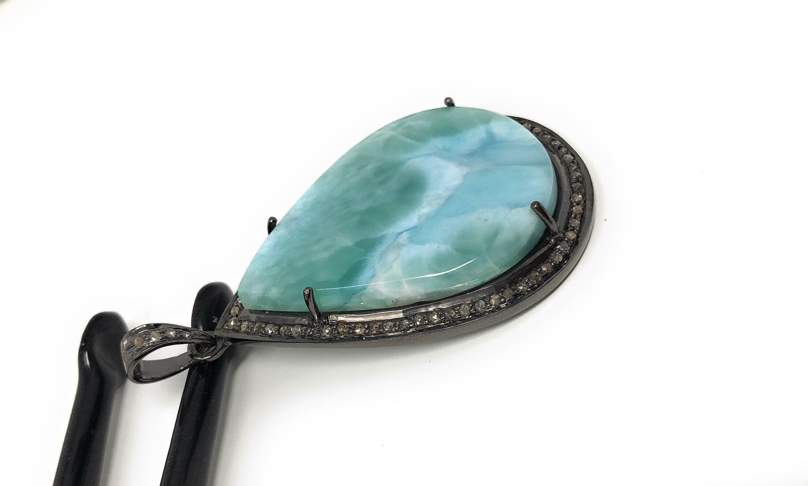Larimar Pendant, Gemstone Pendant, Silver Pendant, Natural Larimar, - VirtuousWares:Global