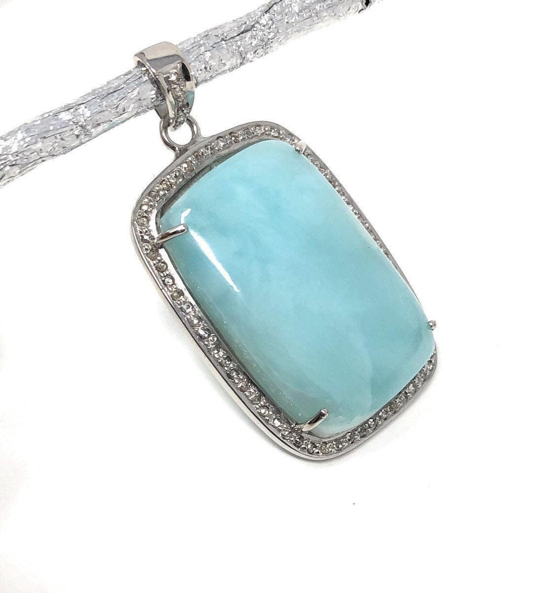 Larimar Pendant, Gemstone Pendant, Silver Pendant, Natural Larimar, - VirtuousWares:Global