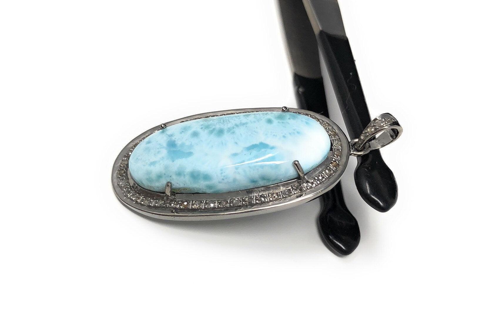 Larimar Pendant, Gemstone Pendant, Silver Pendant, Natural Larimar, - VirtuousWares:Global