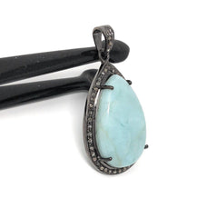 Larimar Pendant, Gemstone Pendant, Silver Pendant, Natural Larimar, - VirtuousWares:Global