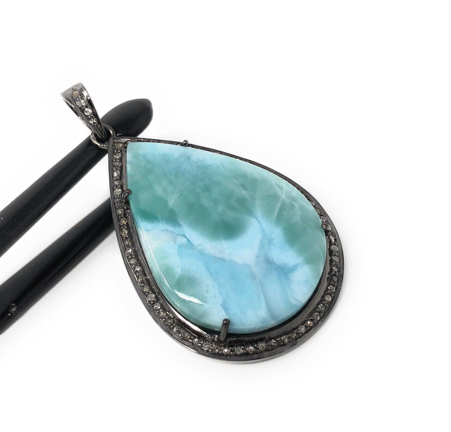 Larimar Pendant, Gemstone Pendant, Silver Pendant, Natural Larimar, - VirtuousWares:Global