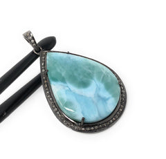 Larimar Pendant, Gemstone Pendant, Silver Pendant, Natural Larimar, - VirtuousWares:Global