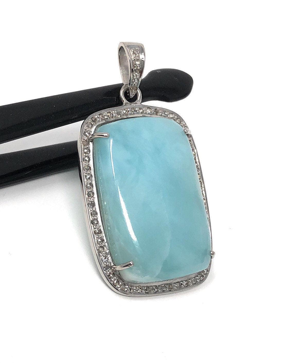 Larimar Pendant, Gemstone Pendant, Silver Pendant, Natural Larimar, - VirtuousWares:Global