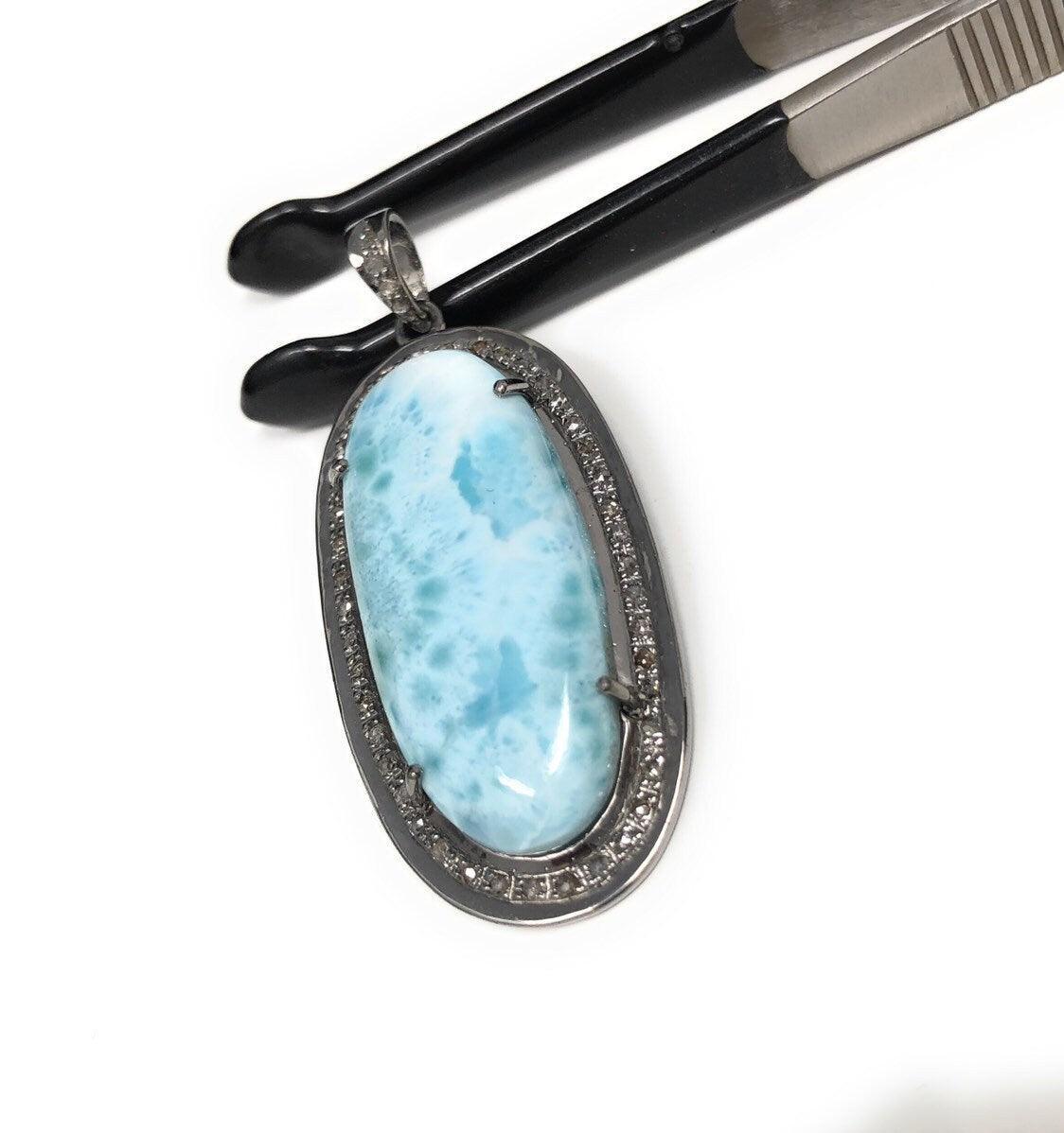 Larimar Pendant, Gemstone Pendant, Silver Pendant, Natural Larimar, - VirtuousWares:Global