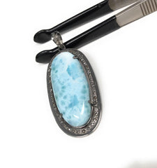 Larimar Pendant, Gemstone Pendant, Silver Pendant, Natural Larimar, - VirtuousWares:Global