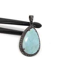 Larimar Pendant, Gemstone Pendant, Silver Pendant, Natural Larimar, - VirtuousWares:Global