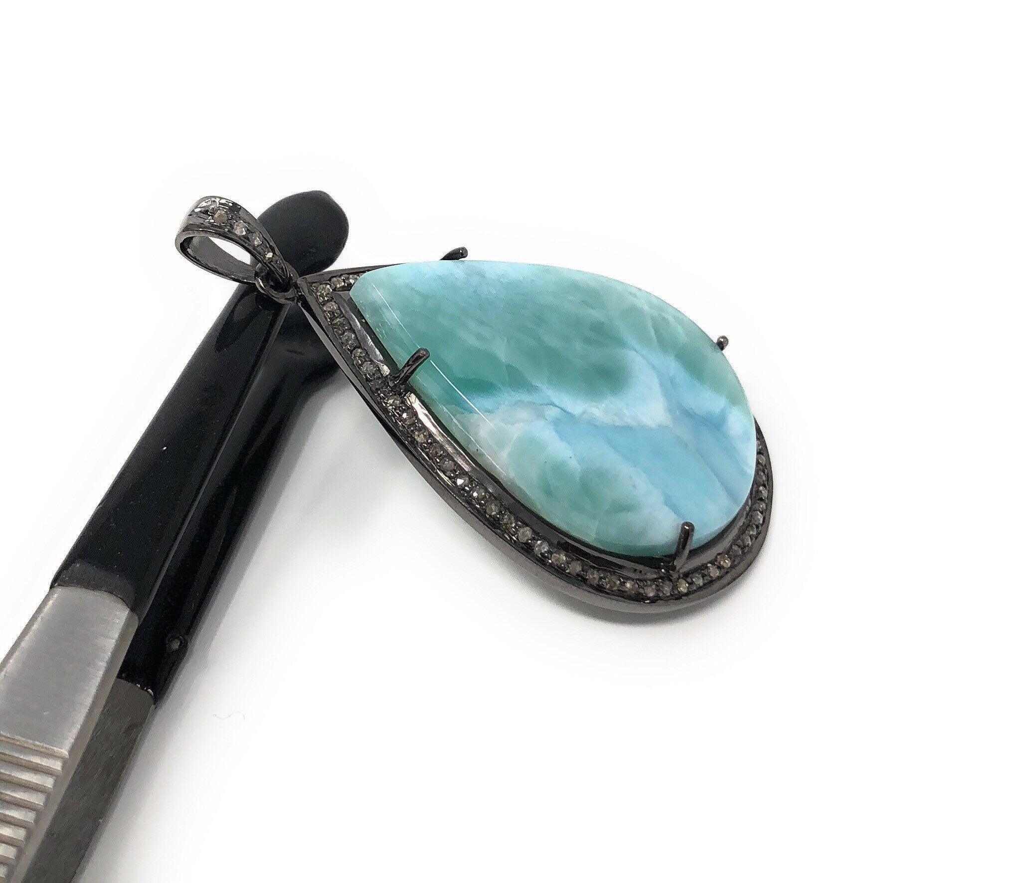 Larimar Pendant, Gemstone Pendant, Silver Pendant, Natural Larimar, - VirtuousWares:Global