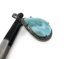 Larimar Pendant, Gemstone Pendant, Silver Pendant, Natural Larimar, - VirtuousWares:Global