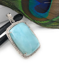 Larimar Pendant, Gemstone Pendant, Silver Pendant, Natural Larimar, - VirtuousWares:Global