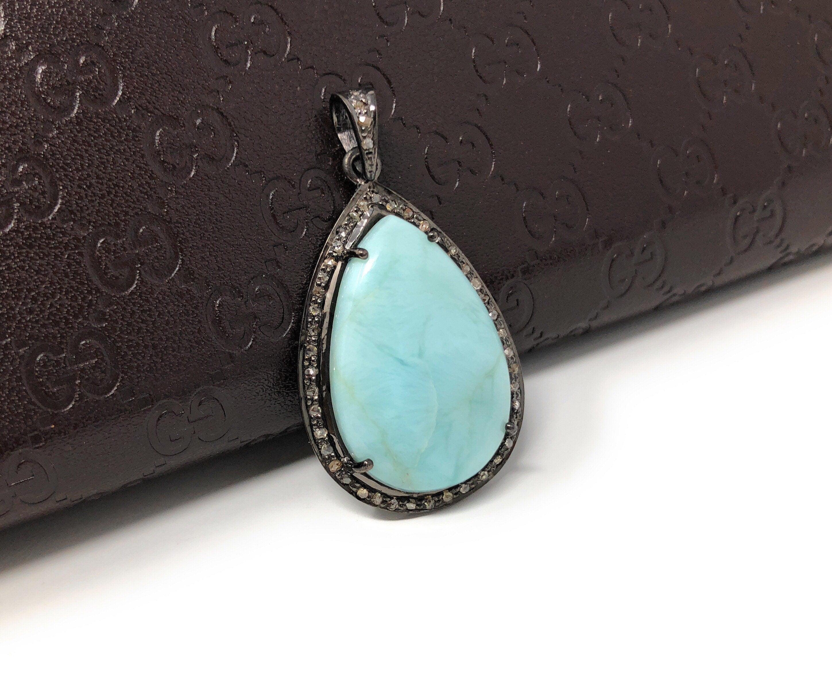 Larimar Pendant, Gemstone Pendant, Silver Pendant, Natural Larimar, - VirtuousWares:Global