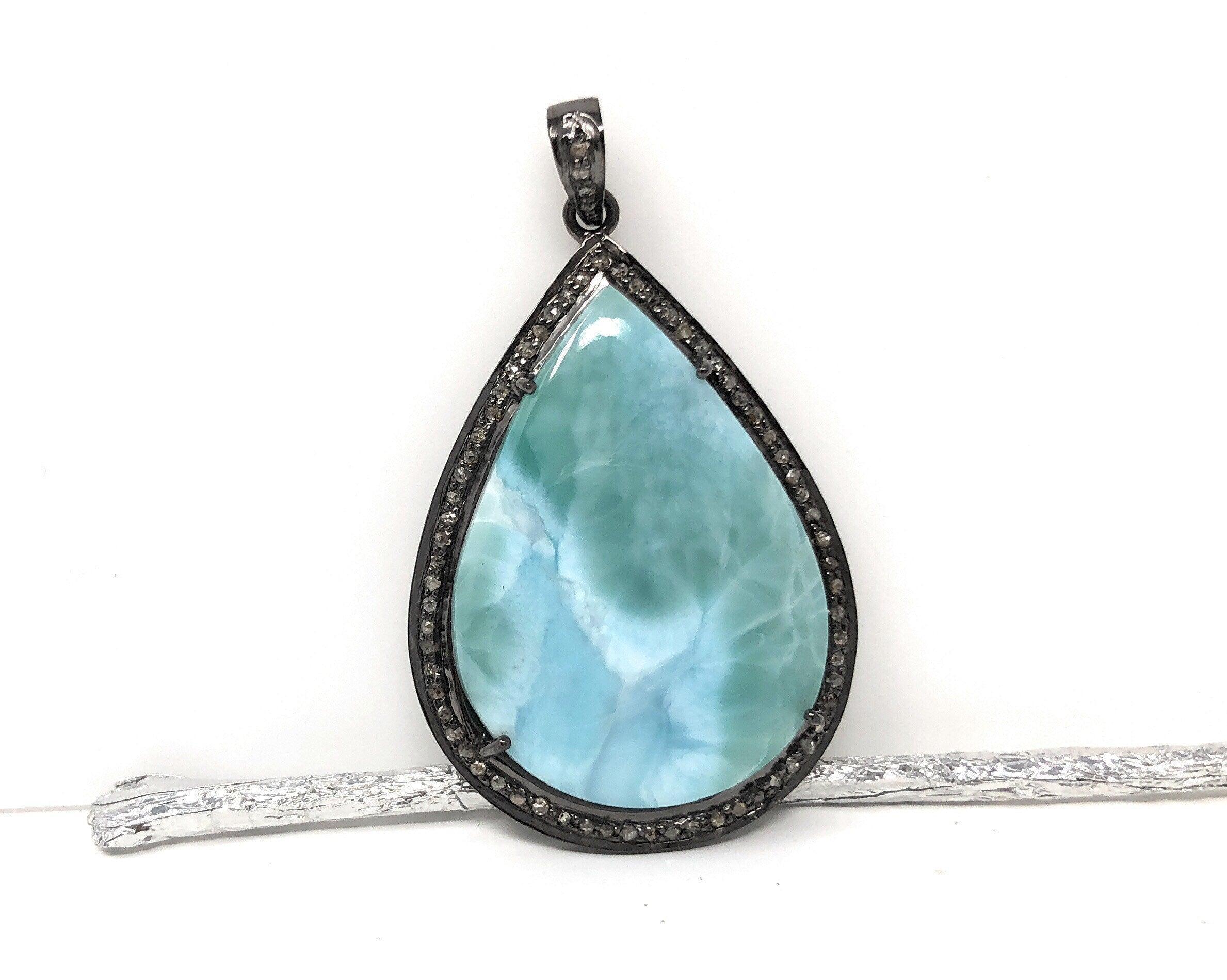 Larimar Pendant, Gemstone Pendant, Silver Pendant, Natural Larimar, - VirtuousWares:Global