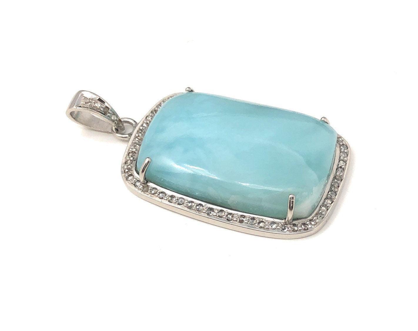 Larimar Pendant, Gemstone Pendant, Silver Pendant, Natural Larimar, - VirtuousWares:Global