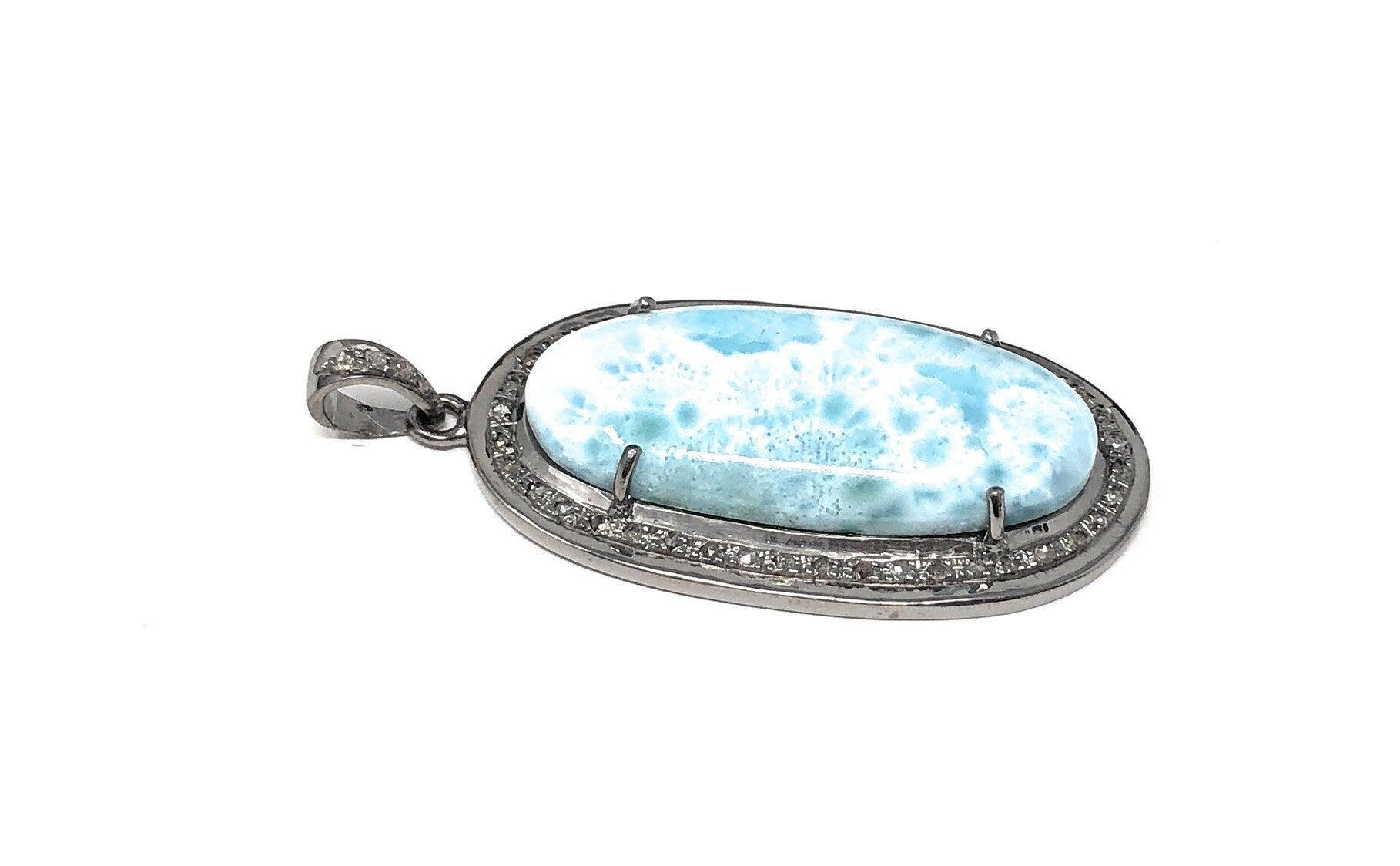 Larimar Pendant, Gemstone Pendant, Silver Pendant, Natural Larimar, - VirtuousWares:Global