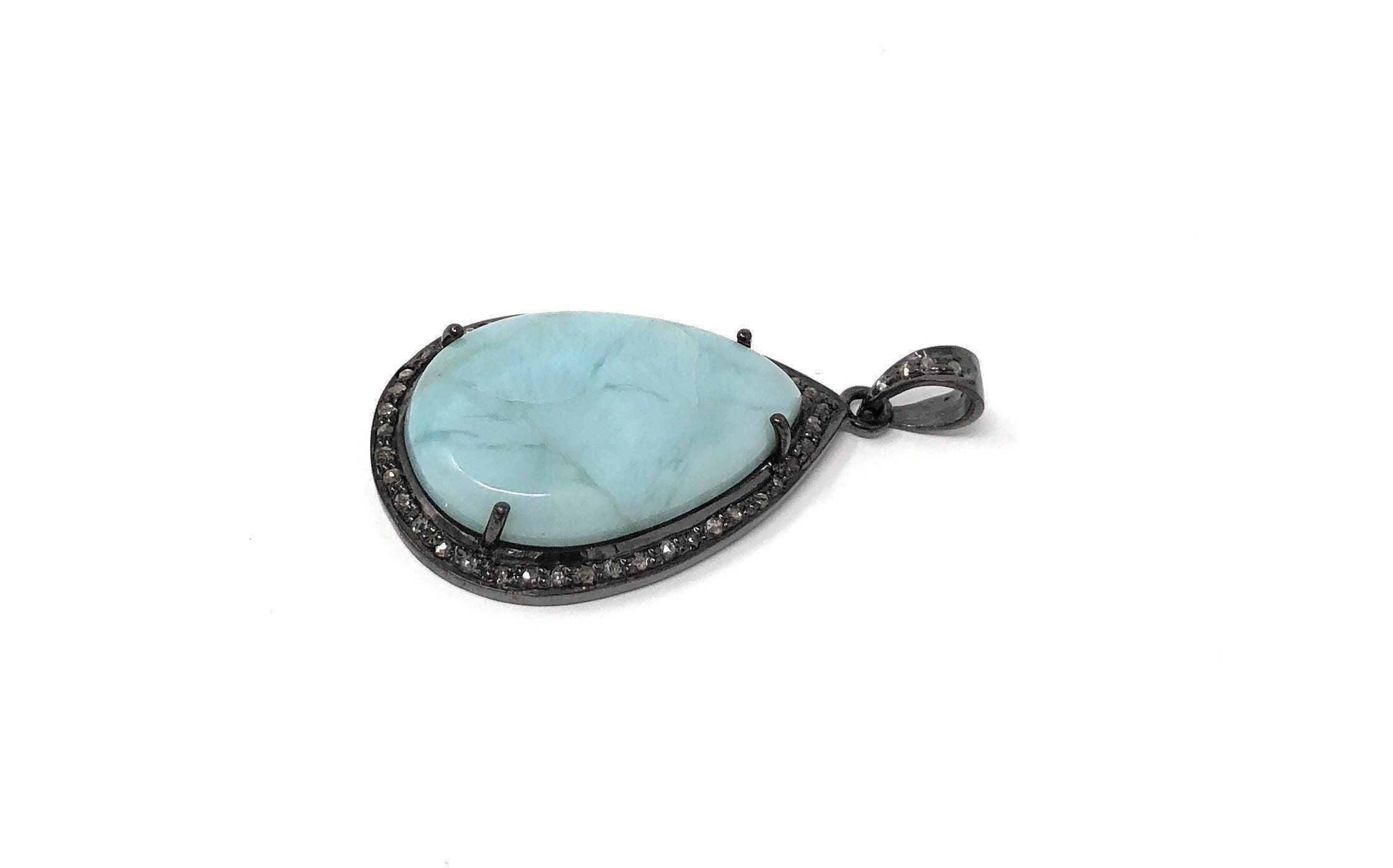 Larimar Pendant, Gemstone Pendant, Silver Pendant, Natural Larimar, - VirtuousWares:Global