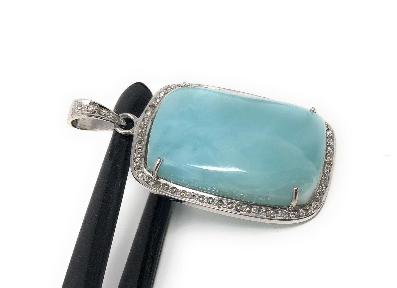 Larimar Pendant, Gemstone Pendant, Silver Pendant, Natural Larimar, - VirtuousWares:Global