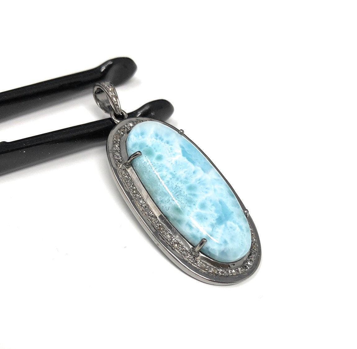 Larimar Pendant, Gemstone Pendant, Silver Pendant, Natural Larimar, - VirtuousWares:Global