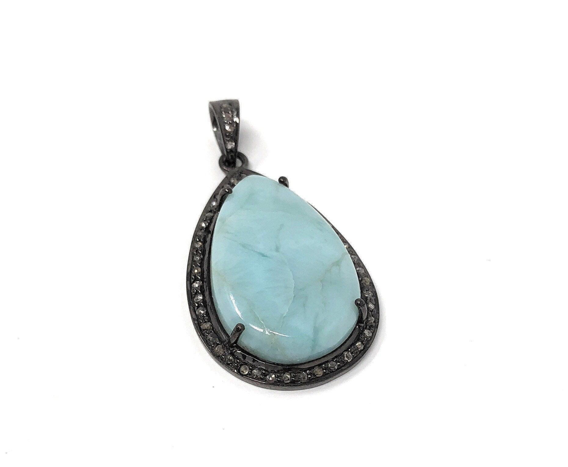 Larimar Pendant, Gemstone Pendant, Silver Pendant, Natural Larimar, - VirtuousWares:Global