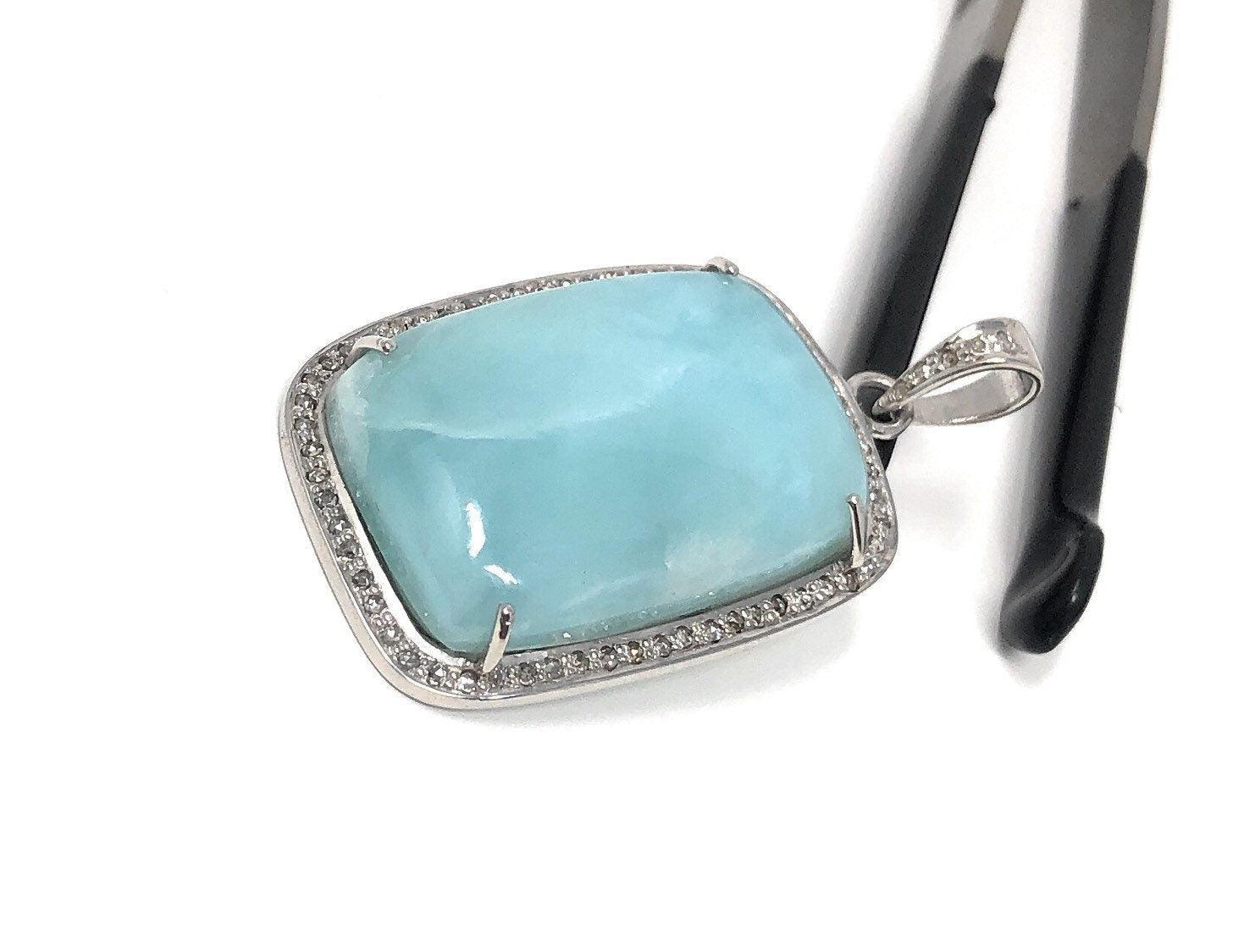 Larimar Pendant, Gemstone Pendant, Silver Pendant, Natural Larimar, - VirtuousWares:Global