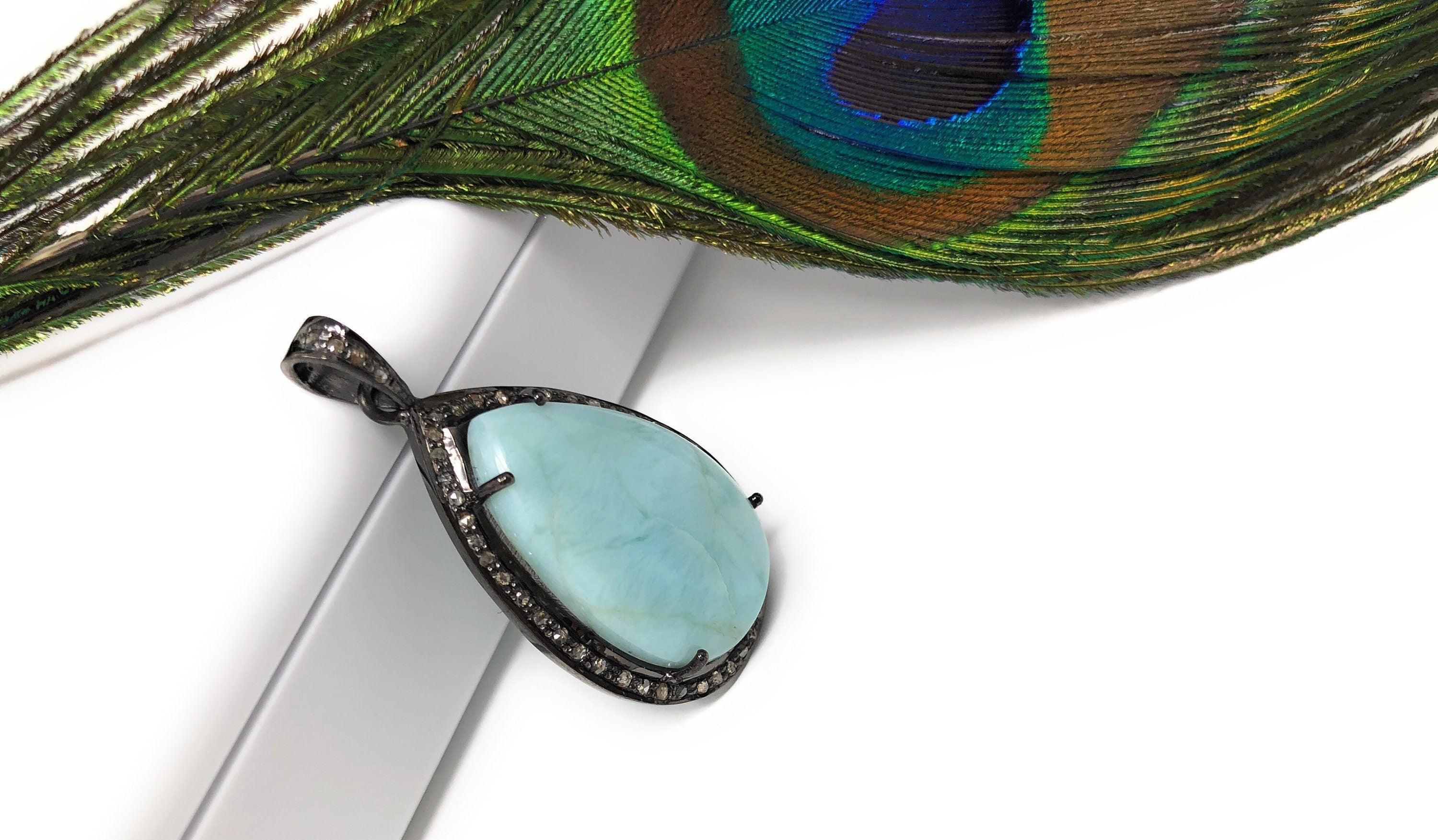 Larimar Pendant, Gemstone Pendant, Silver Pendant, Natural Larimar, - VirtuousWares:Global