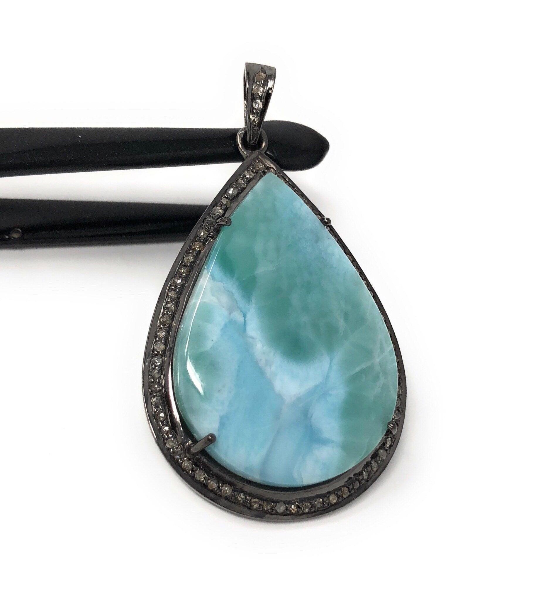 Larimar Pendant, Gemstone Pendant, Silver Pendant, Natural Larimar, - VirtuousWares:Global