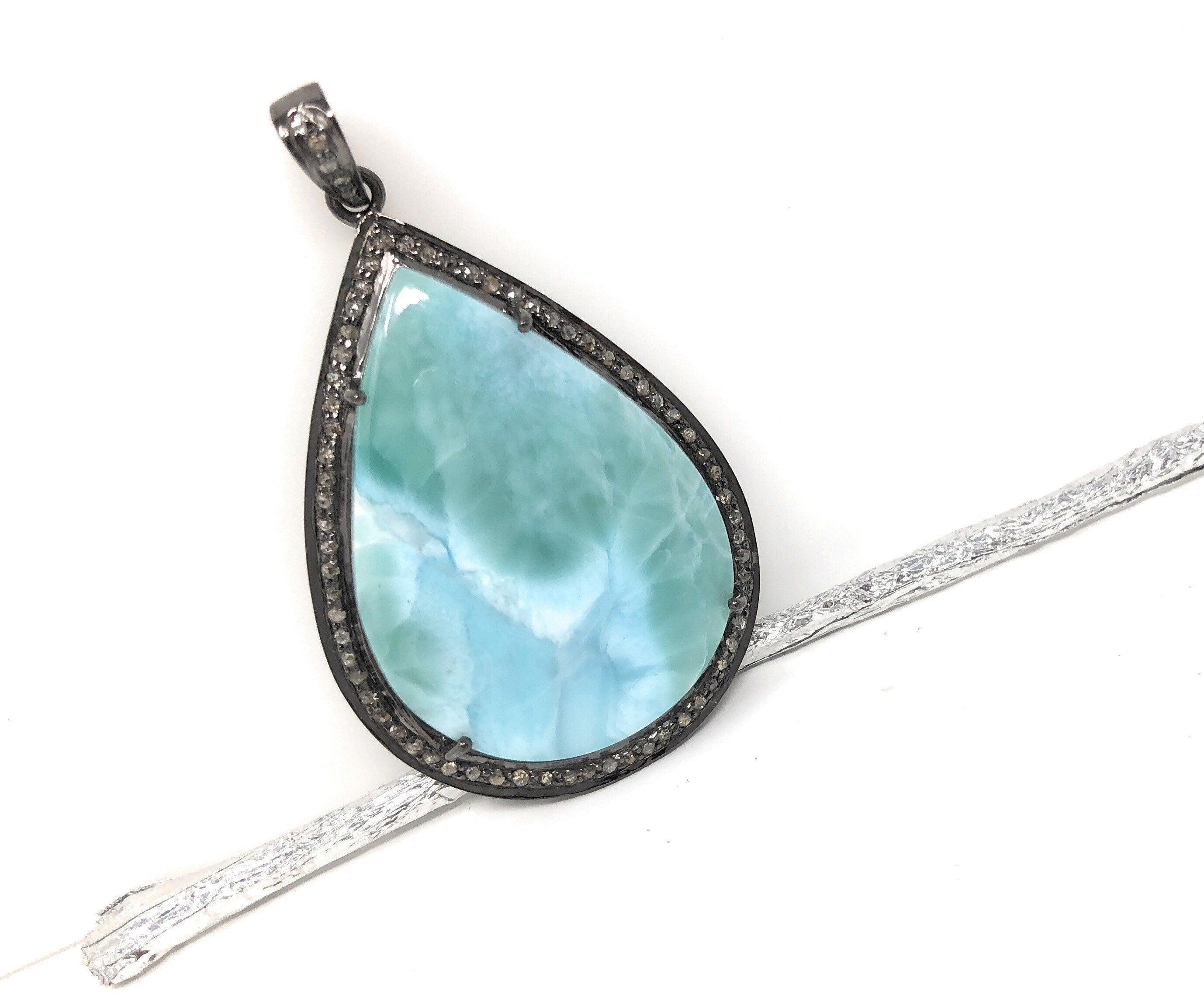 Larimar Pendant, Gemstone Pendant, Silver Pendant, Natural Larimar, - VirtuousWares:Global