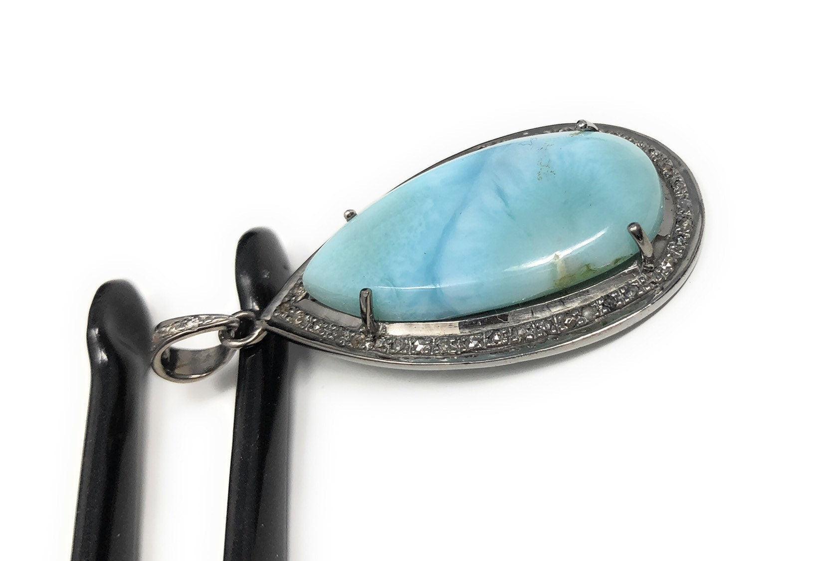 Larimar Pendant, Gemstone Pendant, Sterling Silver Diamond Pendant, - VirtuousWares:Global