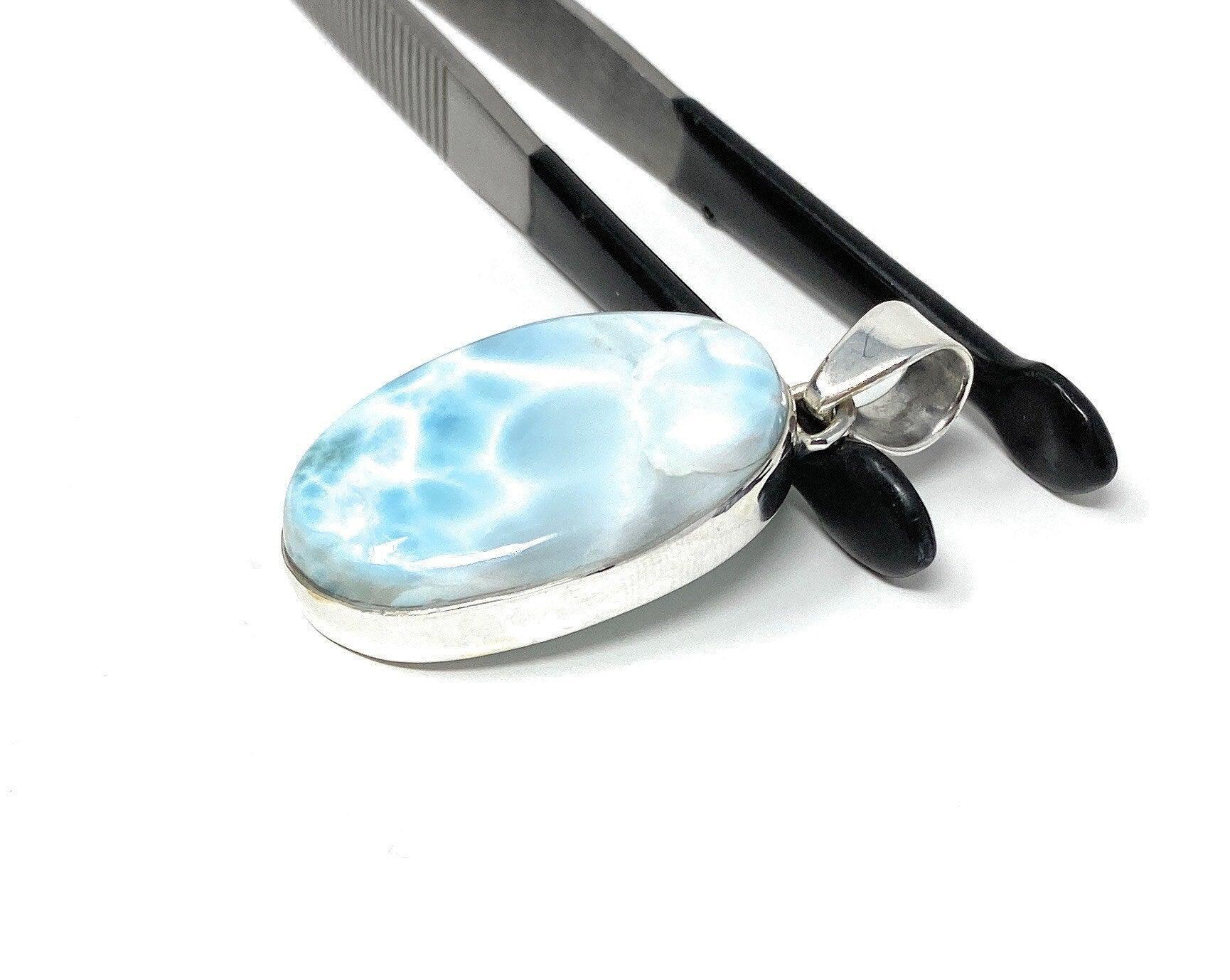 Larimar Pendant, Gemstone Pendant, Sterling Silver Pendant, Bohemian - VirtuousWares:Global