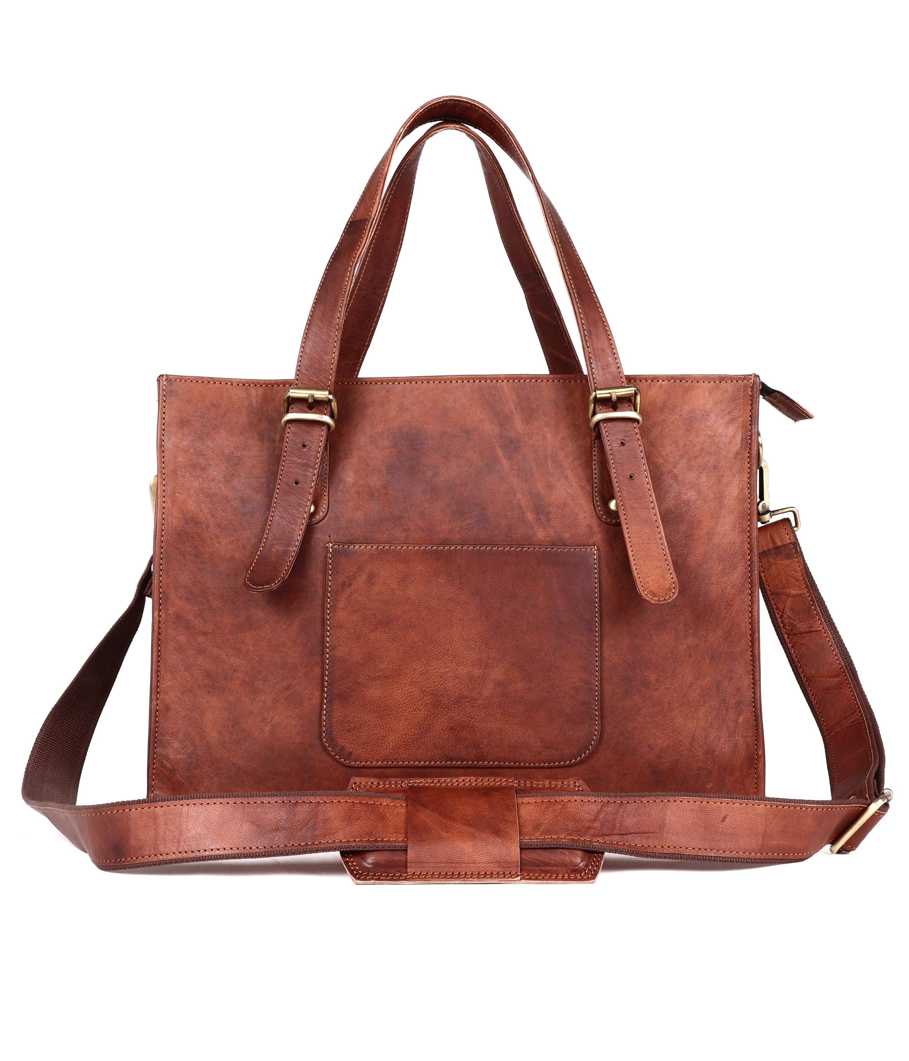 Leather Woman Laptop Handbag Large Tote Bag with Zipper - VirtuousWares:Global