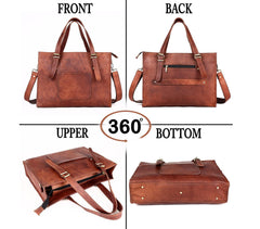 Leather Woman Laptop Handbag Large Tote Bag with Zipper - VirtuousWares:Global