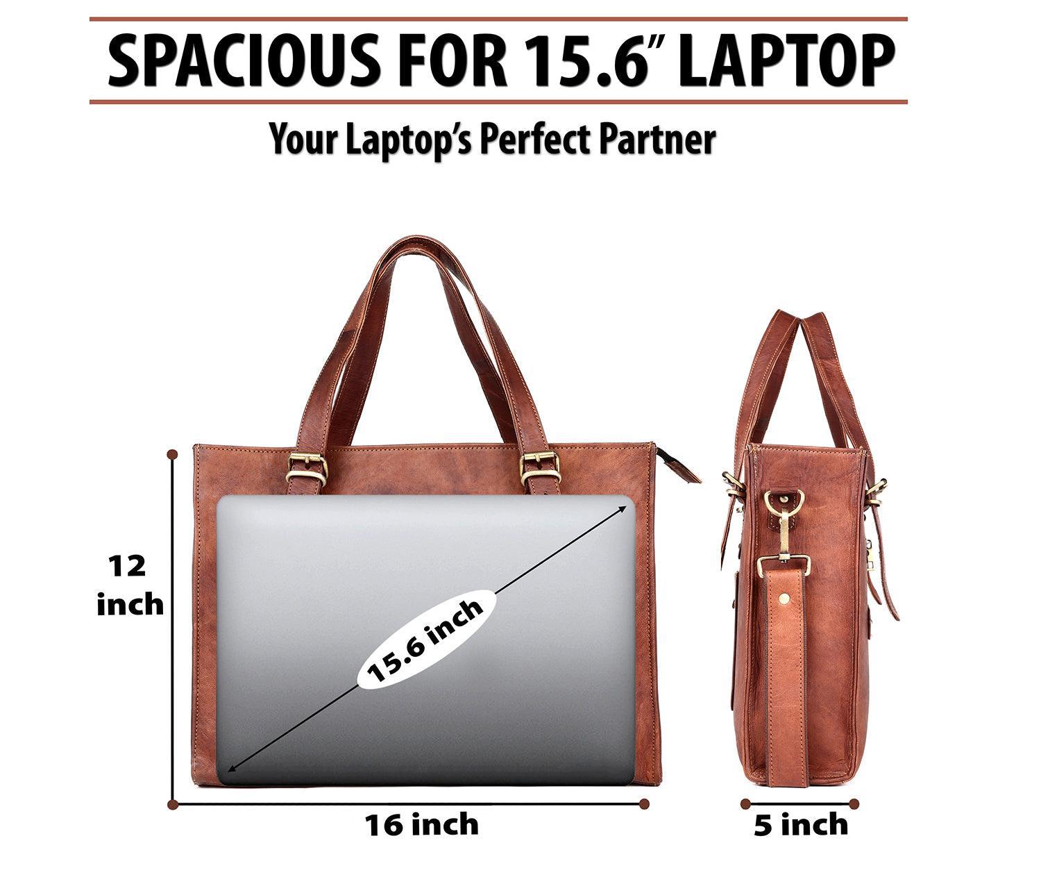 Leather Woman Laptop Handbag Large Tote Bag with Zipper - VirtuousWares:Global