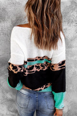 Leopard Color Block V Neck Sweater - VirtuousWares:Global