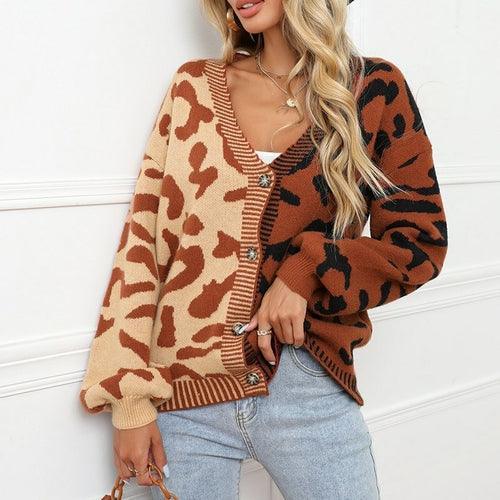 Leopard Print Cardigan Women Knitted Sweater - VirtuousWares:Global