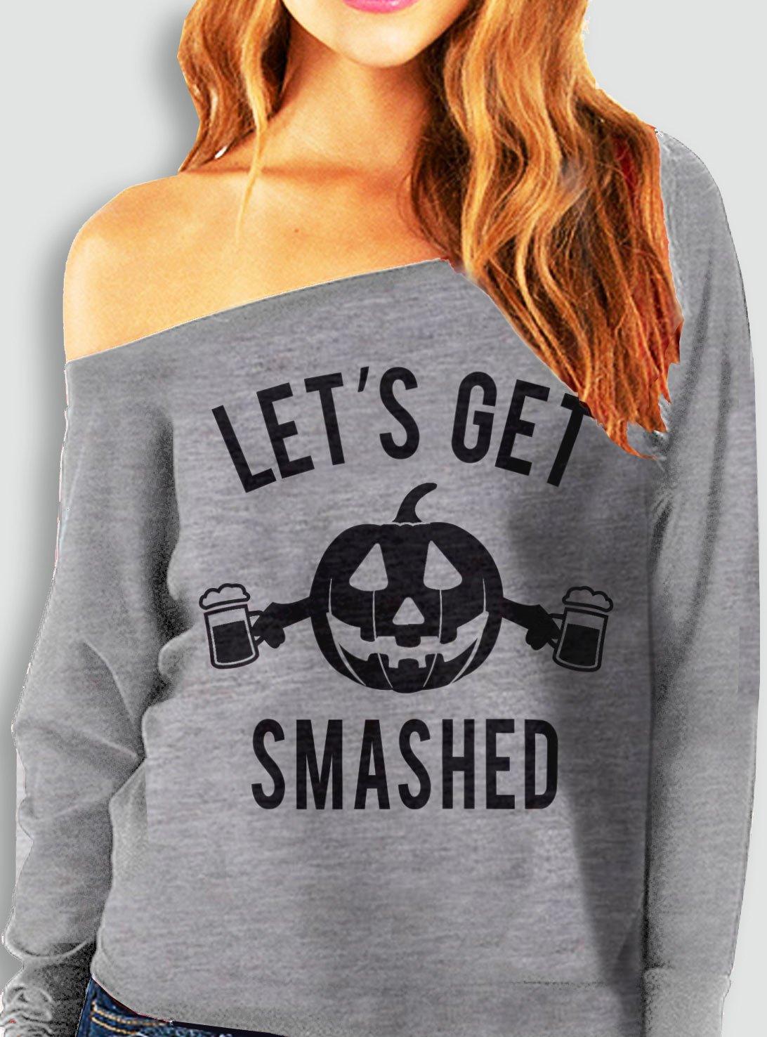 Let's Get Smashed Halloween Gray Off-Shoulder Sweatshirt - VirtuousWares:Global