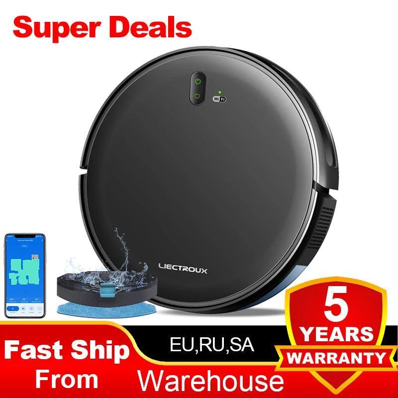 LIECTROUX L200 Robot Vacuum Cleaner & Wet Mop Combo,Smart Mapping,WiFi App,4KPa,Brushless Motor, Electric control water tank - VirtuousWares:Global