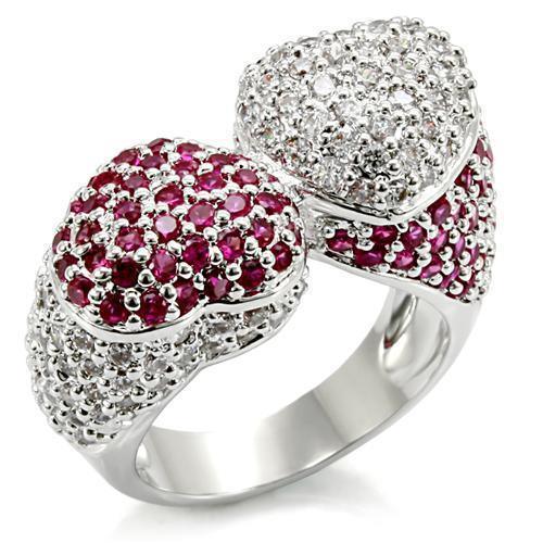 LO1493 - Rhodium Brass Ring with Synthetic Garnet in Ruby - VirtuousWares:Global