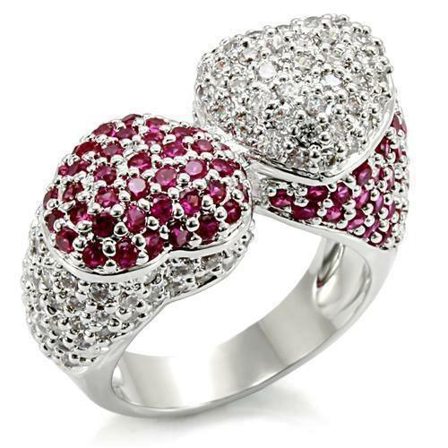 LO1493 - Rhodium Brass Ring with Synthetic Garnet in Ruby - VirtuousWares:Global