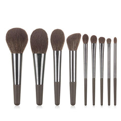 Long Brushed Aluminum Tube 9pcs Makeup Brushes Set Professional - VirtuousWares:Global