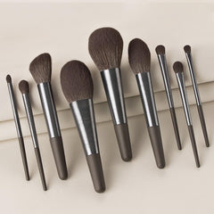 Long Brushed Aluminum Tube 9pcs Makeup Brushes Set Professional - VirtuousWares:Global