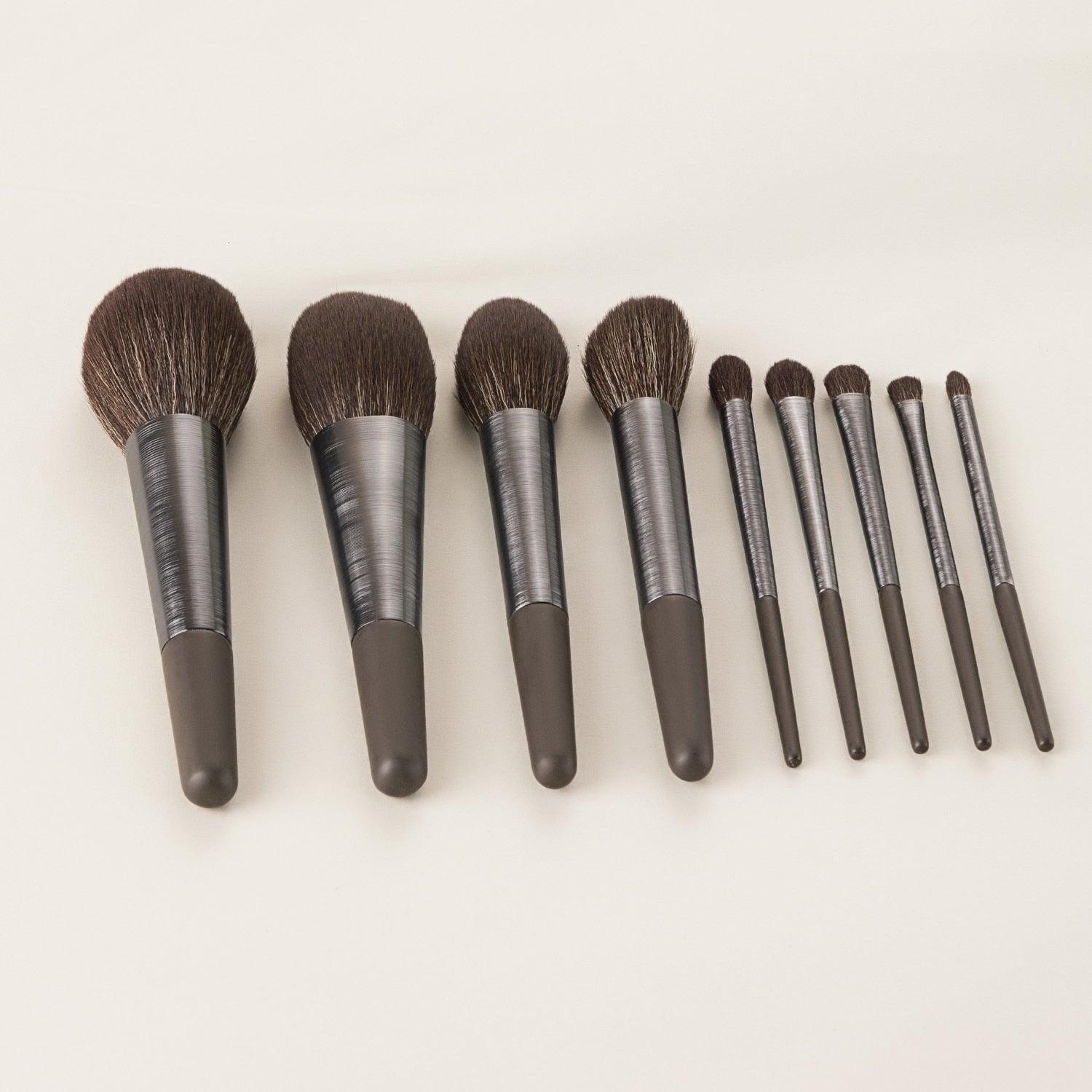 Long Brushed Aluminum Tube 9pcs Makeup Brushes Set Professional - VirtuousWares:Global