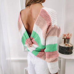 Long Sleeve Backless Sweater Knitted Sweater - VirtuousWares:Global